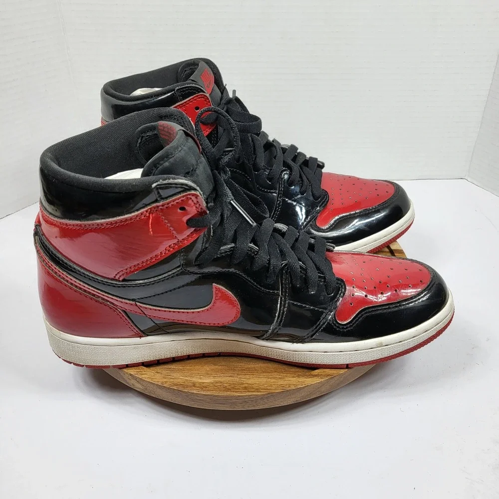 Jordan 1 High‎ OG Patent Bred Mens Size 10 Black Red Good 555088-063 Sneakers